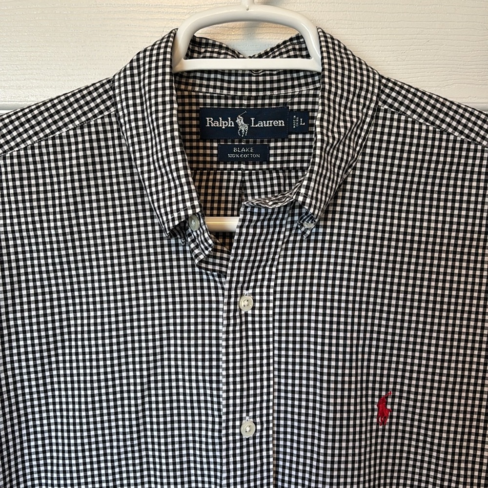 Ralph Lauren Black and White Checkered Men's Blake Button Down Shirt Sz. Large